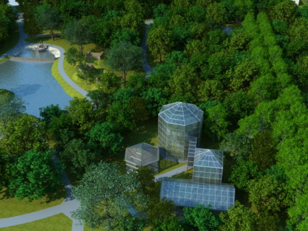 Növényház a tóval